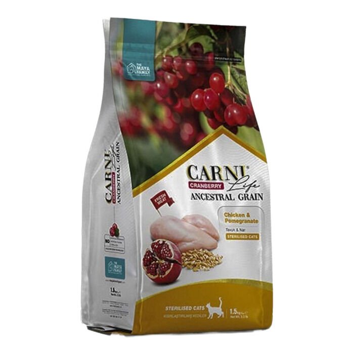 Carni Life CARNİ LİFE Ancestral Grain Kızılcık,tavuk Eti Ve Narlı Kısırlaştırılmış Yetişkin Kedi Maması 1,5 Kg