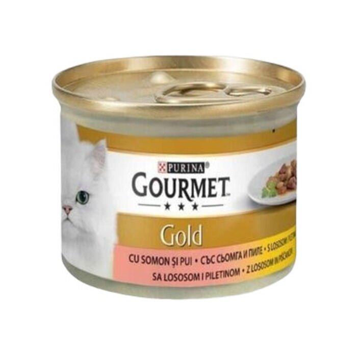 Gourmet Gold Parça Etli Soslu Somonlu Tavuklu Kedi Konservesi 85 Gr