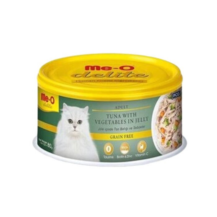 Me-O Delite Jöle İçinde Ton Balıklı ve Sebzeli Tahılsız Yetişkin Kedi Konservesi 80 gr