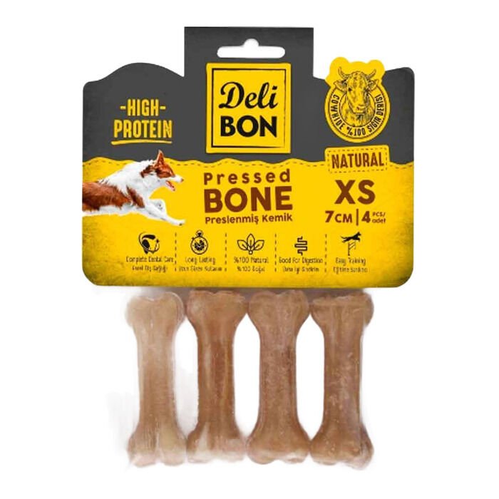Delibon Köpekler İçin Deri Pres Kemik Naturel 4x7 Cm
