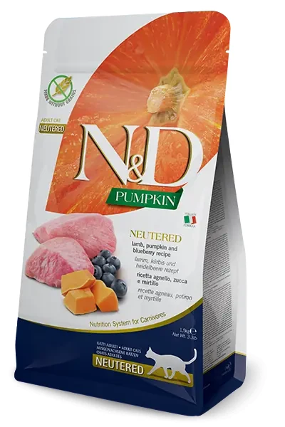 N&D Pumpkin Kuzu Etli Bal Kabaklı ve Yaban Mersinli Tahılsız Kısırlaştırılmış Kedi Maması 1,5 kg
