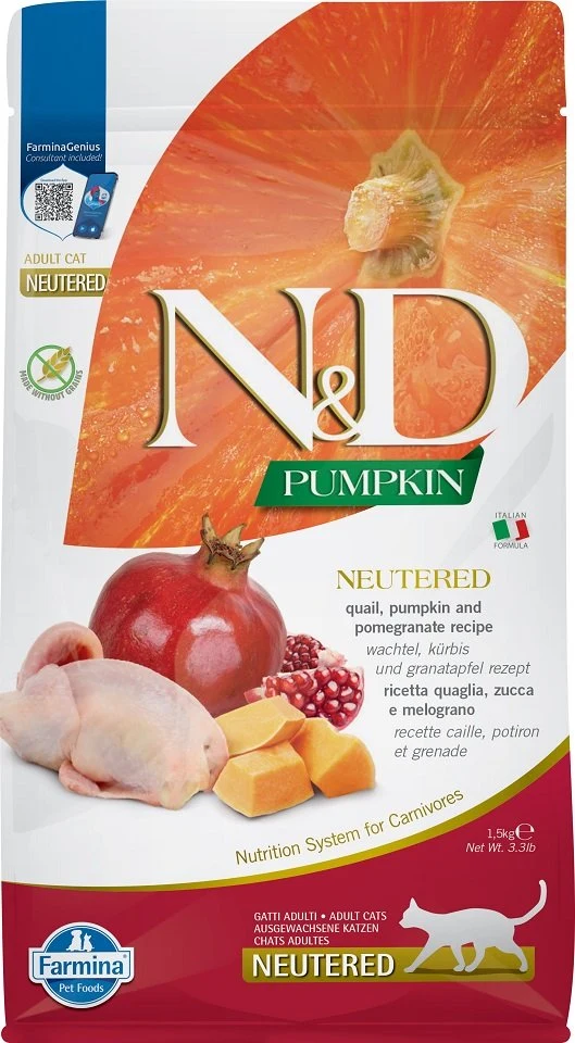 Pumpkin Tahılsız Bıldırcın Etli Balkabaklı Ve Narlı Kısırlaştırılmış Kedi Maması 1,5 kg